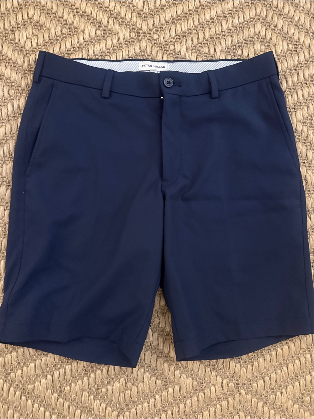 Peter Millar Navy Performance Flat Front Shorts